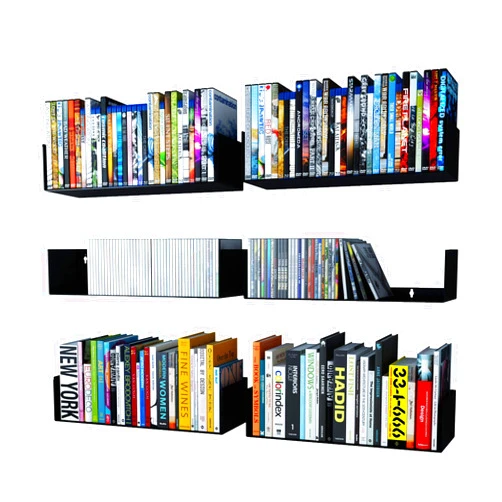 Wallniture Bali Black U Shape Floating Shelves for Wall, CD DVD Storage Shelves and Metal Bookshelf Set of 6