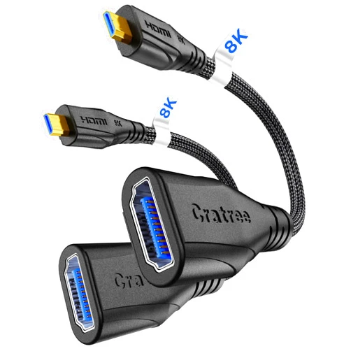 Cratree 8K Micro HDMI to HDMI Adapter 2Pack, Micro HDMI to HDMI Female Cable,8K@60hz,4K@120hz,Support HDR eARC Dolby Compatible with GoPro Hero 7,Raspberry Pi 4,Sony,Nikon (0.6ft)