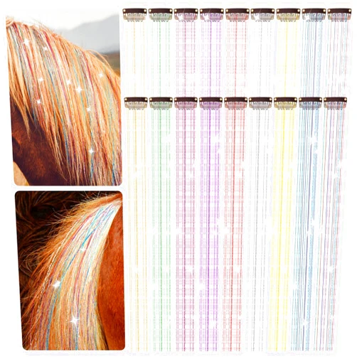Juexica 18 Pcs Horse Bling Accessory Clip in Hair Extensions for Mane and Tail Tack Horse Stuff Pony Hair Tinsel for Real Horses Western Bride Horse Lover and Girls Birthday, Vivid Color