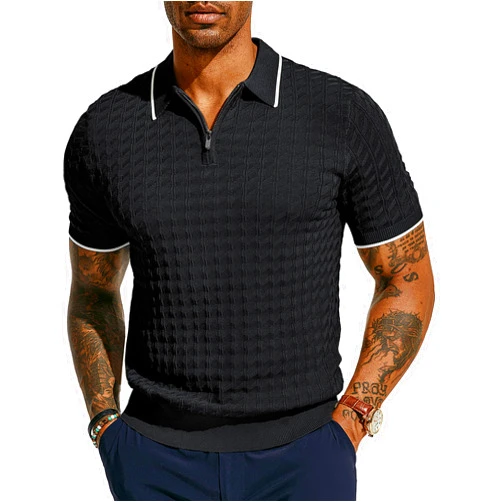 PJ PAUL JONES Men's Knit Polo Shirts Short Sleeve Quarter Zip Polo Shirt