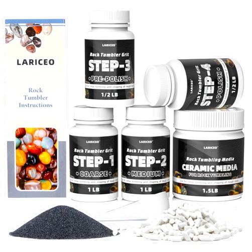 LARICEO 4.5LB Rock Tumbler Grit and Polish Refill Set, 4-Step Professional Polish Rock Tumbler Grit to Unlock Stunning Polished Stones. Ideal for National Geographic, KomeStone, and Other Polishers & Tumblers