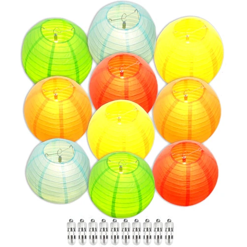 Ethbirsge Colorful Chinese Paper Lanterns Party Decorations - Hanging LED Lights for Ceiling Decor Rainbow Classroom Decorations - Pack of 10,of Multiple Colors, 10-Inch