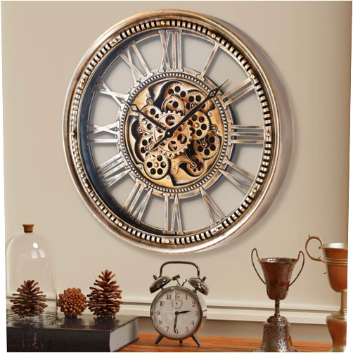 AYRELY® 25 Inch Decorative Moving Gear Large Wall Clock for Modern Living Room Decor, Oversized Industrial Wall Clock with Steampunk Gears, Big Numerals Iron Metal Wall Clock for Office, Copper Decor