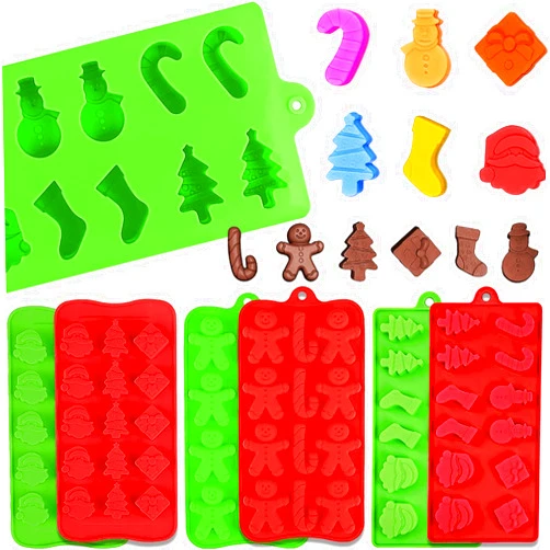 LLPMutu 6Pcs Christmas Silicone Molds Chocolate and Candy Molds Set Santa Clause Snowman Christmas Tree Presents Gingerbread Star Candy Cane Molds Baking Molds for Cake Toppers,Ice Cubes,Jello for Party Decor