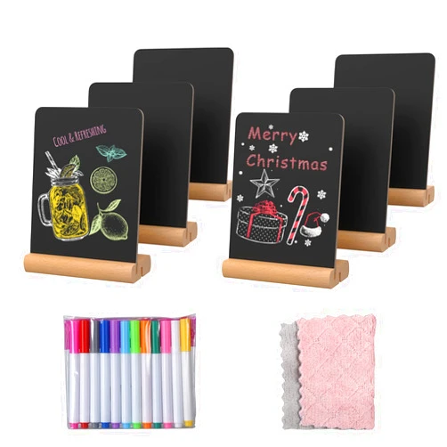 DOCMON Chalkboard Signs, 6 Pack Mini Chalk Board Sign Board with Stand for Food, Buffet, Parties, Message Boards, Table Numbers (4 x 6 in)