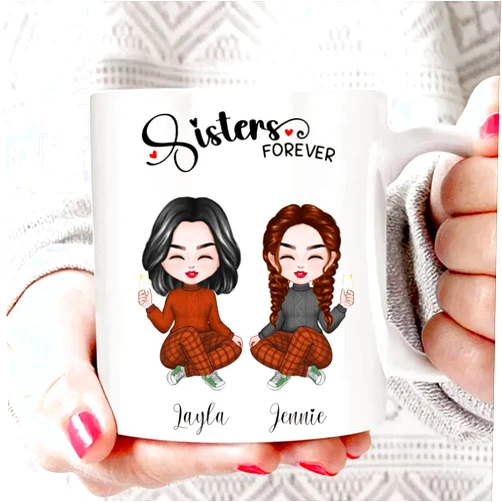 Calani Personalized Sister Forever Custom Mug - Custom Character with Name, Novelty Mug for Sister, Mother's Day Gift