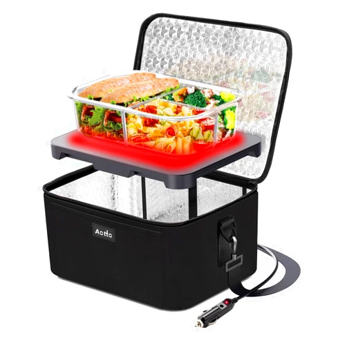 Aotto Portable Oven Electric Lunch Box Food Heater - 12V/24V 2-in-1 Car Food Warmer, Heated Lunch Box for Adults, Cook, Reheat, and Keep Meals Warm for Car, Truck, Travel - Black