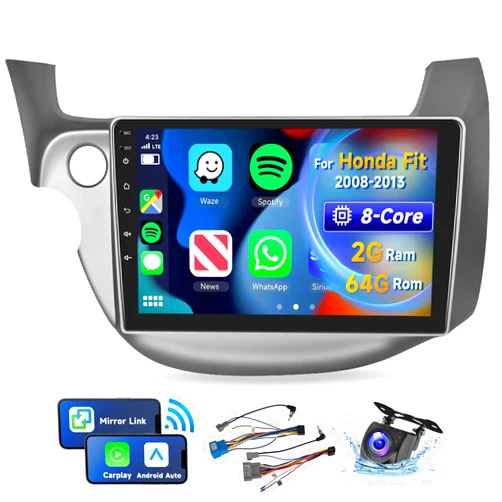 VECHTEL [8 CORE 2G+64G] Car Radio for Honda Fit 2008-2013 with Wireless Carplay/Android Auto, 10.1 Inch Android 13 IPS Touch Screen Car Stereo, Bluetooth, GPS Navi, WiFi, SWC, DSP + Backup Camera