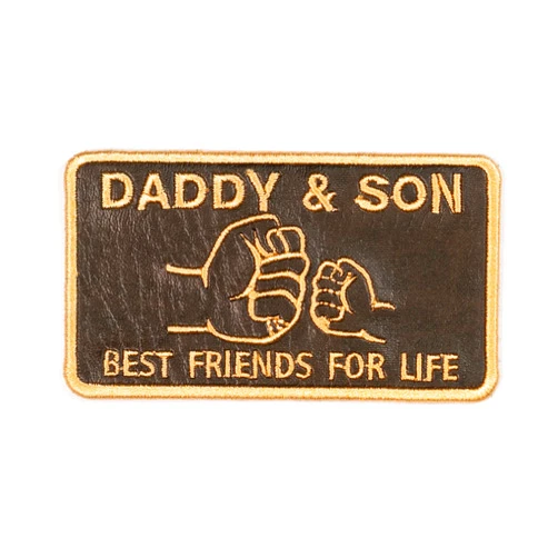 5SECOM Daddy and Son Best Friends for Life Leather Patch Embroidered, Fist Bump Design Patches Iron On Jackets Hats Backpacks Clothing, Father’s Day Gift for Papa/Grandpa Size 3.6x2 inches