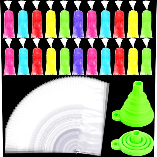 Boao 400 Pieces Ice Lolly Bags Disposable Ice Lolly Mold Plastic Candy Freeze Pop Bags with Silicone Funnel for Making Yogurt Candy (3 x 10 Inch)