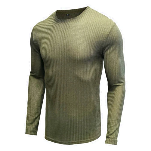 Ozmmyan Mens Long Sleeve T Shirts Casual Solid Round Neck Pullover Spring Base Shirt Winter Autumn Blouse Y2K Clothes Army Green Large