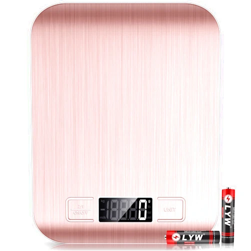 Mik-Nana Food Scale Pink, 10kg/22lb Digital Kitchen Scale Weight Grams and Oz for Baking and Cooking, 1g/0.1oz Precise Graduation, Easy Clean Stainless Steel