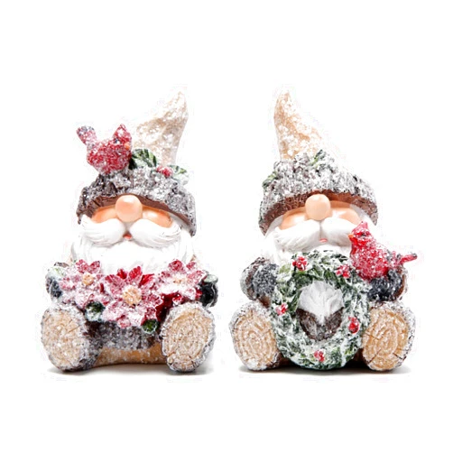 Hodao Enchanted Woodland Elves Santa Claus Gnomes Figurines Collectible Christmas Decorations for Home Holiday Decor Woodgrain Decoration Winter Oranments (Grey)