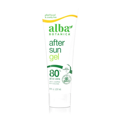 Alba Botanica Aloe Vera Gel for Skin, Cooling After Sun Treatment for Face and Body, Made with Purity Certified 80% Aloe Vera Gel Formula, 8 fl. oz. Tube (Packaging May Vary)