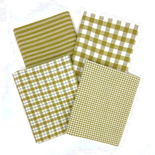JCS Set of 4 Fat Quarters, Sage Green Assorted Plaid Gingham Cotton Fabric Bundle by JCS