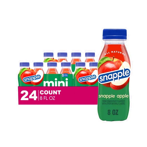 Snapple MINI 24- Pack of Apple All Natural Juice Drink Gluten Free 8 fl oz Plastic Bottle