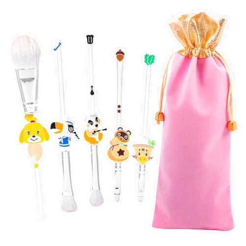 Rongji jewelry Animal Crossing: New Horizons Makeup Brushes - 5pcs Cute Cosmetic Makeup Brush Set Professional Tool Kit Set Pink Drawstring Bag Included (Animal Crossing)