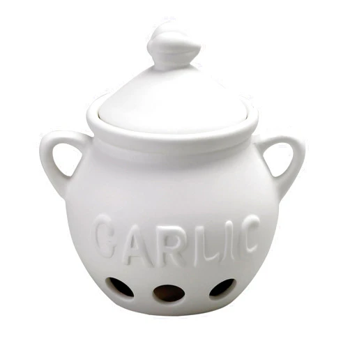 Fante's HIC Harold Import Co. Garlic Clove Keeper White Vented Ceramic Storage Container With Lid, 5.25