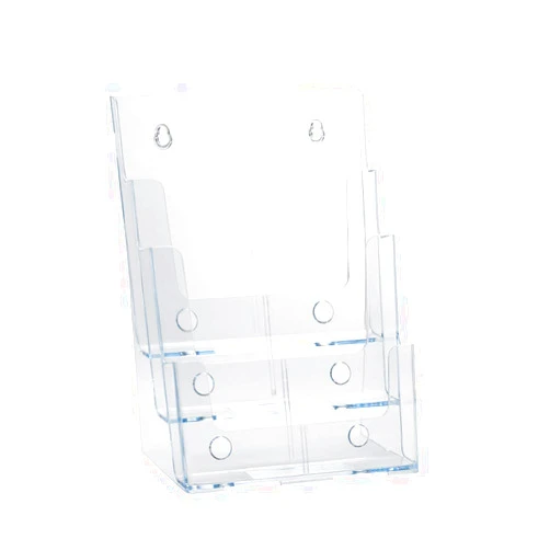 Azar Displays 252378, Brochure Holder, Acrylic Desk Organizer, Three Tier Document, Magazine & Sign Holder, Wall Mount Desk Accessories, Literature Display Stand, Divider for 4
