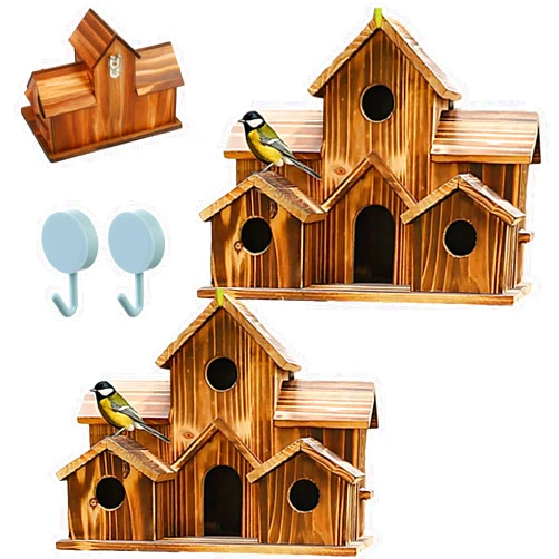 LASULEN 6 Hole Handmade Bird House, Bird Houses for Outside, Hummingbird House, Hanging Nest Box for Birds, Outdoor Wooden Birdhouses for Outside, Backyard, Garden, Patio, Nature Lovers Gift (2pcs)