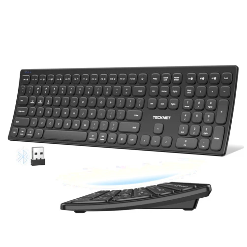 TECKNET Bluetooth Wireless Rechargeable Keyboard, Multi Device Free Switching (BT5.0+2.4G+Wired), Quiet Typing, Ultra-Slim Full Size with Numpad for Mac/Windows/Android/Desktop/PC, Stable Connection