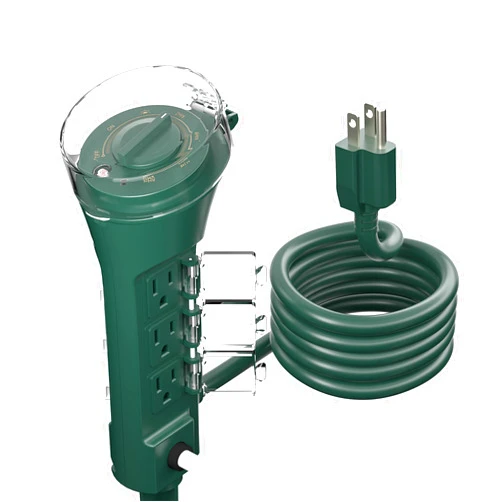 BN-LINK Outdoor Power Strip Yard Stake Timer, Photocell Dusk Till Dawn 6 Grounded Outlets 6 ft Cord Weatherproof for Christmas Lights, 1875W/15A ETL Listed