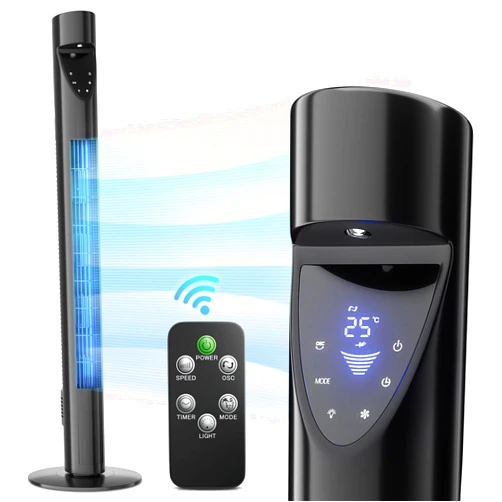 mollie Oscillating Quiet Tower Fan with Remote Control 3 Speeds 12H Timer Portable LED Display 38 Inch Electric Air Circulator Cooling Floor Standing Fan for Home Bedroom Office Living Room Black