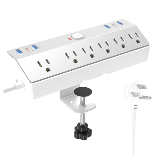 JXGUCAT Desk Clamp Power Strip Tall, Desktop Mount Surge Protector,40W Fast Charging Station,2 PD 20W USB C Ports,5 Outlets,10FT Flat Plug for Home,Office,Fit 2.48