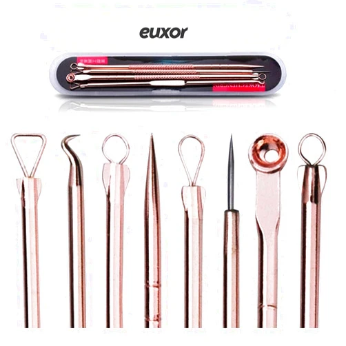 Euxor Blackhead Remover Pimple Comedone Extractor Tool Best Acne Removal Kit - Treatment for Blemish, Whitehead Popping, Zit Removing for Risk Free Nose Face Skin with Case (Rose, 4 Piece Set)