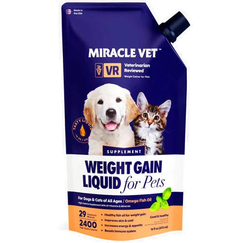Miracle Vet High-Calorie Weight Gainer for Dogs & Cats - Multivitamin Nutritional Supplement Gel, Omega Fish Oil, Calcium - Puppy, Senior, Prenatal Cat & Dog Vitamins, Supplements for Weight Gain