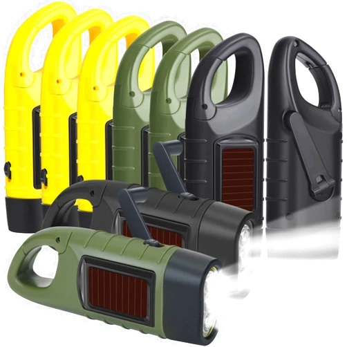 Leelosp 2 Pieces Hand Crank Flashlight Solar Powered Flashlight for Emergencies Dynamo Rechargeable LED Survival Light for Outdoor Sports Hiking Camping