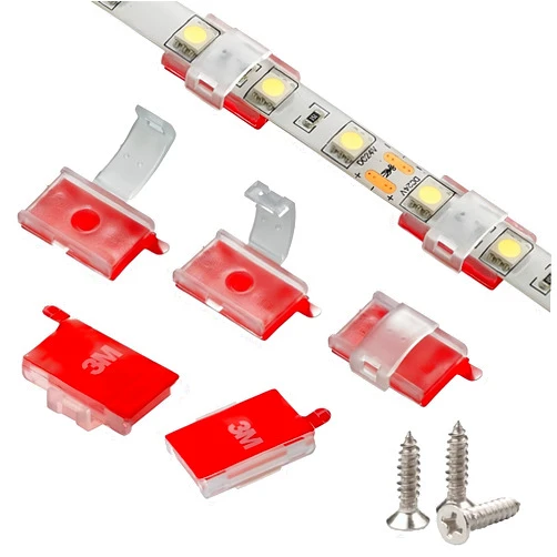 Threetwofour 100 Pack Double Installation LED Strip Light Mounting Bracket Self Adhesive LED Clips Only use for Width 8-10mm/0.31-0.39in Height<2.8mm/0.11in Indoor LED Strip Light with 102PCS Screws