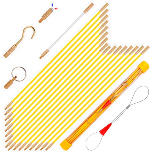Boeray 22FT Fiberglass Running Electrical Wire Cable Pulling Fish Tape kit in a Carrying Case Through Wall Cable Snake Rods Electrical Tools Kit with Different Attachments