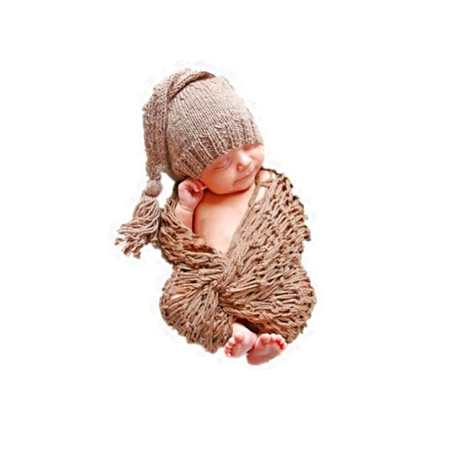 Matissa Newborn Baby Girl/Boy Crochet Knit Costume Photography Prop Hats and Outfits (Baby Hat and Wrap set)