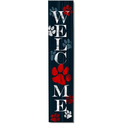 Spoontiques Pawprint Welcome Porch Sign - Decorative Home Décor Wooden Signs - Rustic Outdoor Decoration - Durable and Weatherproof - Entryway Decoration - 8” x 40”