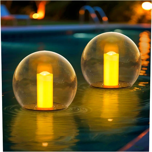 NiceBuy 2-Pack 7.4x7.3 Solar Floating Pool Lights Ball Outdoor Water-Resistant IP66 Solar-Powered That Float Candles Flickering Lights for Swimming Pool Decor Pond Garden Party