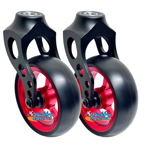 Wheelchairparts.Net Wheelchair Front Caster Fork with 4x1.40 Easy Roll Wheel (Red Rim/Black Fork)