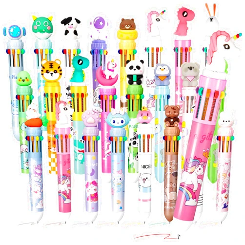 Kosiz 24 Pcs multicolor ballpoint pen 10 in 1 Multicolor Pen in One Retractable Animal Pens 0.7 mm Multi Color Ballpoint Pens Cute Cartoon Pen for Office School Supplies Students Gift