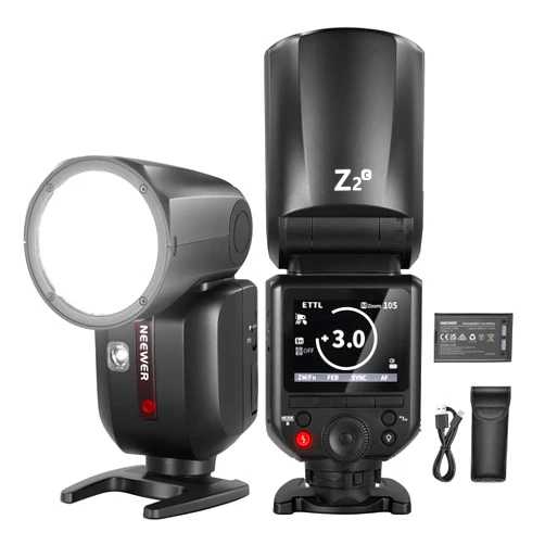 NEEWER Z2-C 2.4G TTL Round Head Flash Speedlite Compatible with Canon, 76Ws 1/8000s HSS Flash with Upgraded UI, 2 Modeling Lamps, TTL/M Quick TCM Switch, 7.2V/3000mAh Battery, 600 Full Power Flash