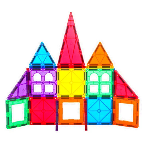 Playmags Magnetic Tile Set, 38-Piece Strongest Magnets Building Blocks for Kids, Creativity and Educational Building Toys for Children, STEM Approved