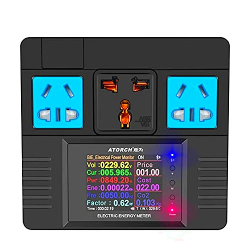 JUWEIAT Electricity Usage Monitor,Energy Meter Digital Energy Watt Monitor Power Consumption Amp Meter with 3 Outlets Electricity Analyzer Monitoring Device for Energy Electricity Cost Measuring Meter Socket