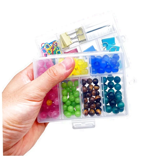 TeTeBak Plastic Organizer Box with Dividers - 2 PCS Small Plastic Container with Compartments, 6 Compartment Storage Box, Plastic Travel Organizer Box, Craft Storage Box, Jewlwey Organizer Container