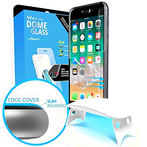 DOME GLASS iPhone 8 Plus Screen Protector Tempered Glass Shield, [Liquid Dispersion Tech] 2.5D Full Cover, Easy Install UV Light Kit Whitestone for Apple iPhone 8+ (2017) / iPhone 7 Plus (2016)