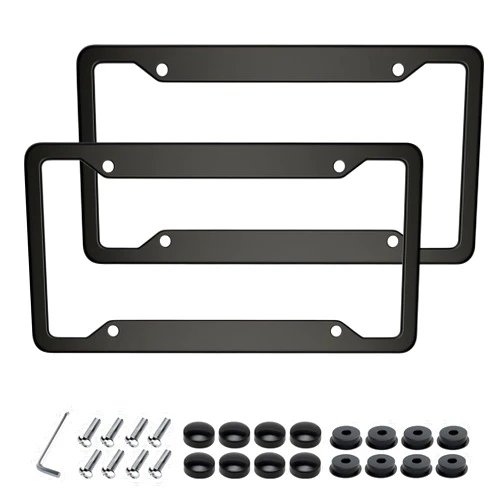 OKLPF Black License Plate Frames 2 Packs, License Plate Covers,Universal Aluminum Tag Frame for Front and Rear Car Tags,Number Plate Frame holder for men