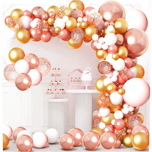 Zesliwy Rose Gold Balloons Garland Arch Kit, Rose Gold Pink White Confetti Balloons for Women Girls Princess Engagement Bridal Shower Wedding Bachelorette Brithday Party Decoration………