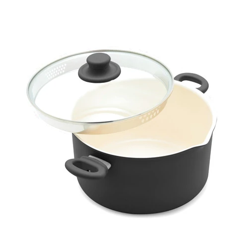 GreenLife 6QT Ceramic Nonstick Stockpot with Glass Straining Lid, PFAS & PFOA-Free, Dishwasher Safe, Stay-Cool Handles, Oven Safe to 350°F, Wobble-Free Base, Even Heating, Black