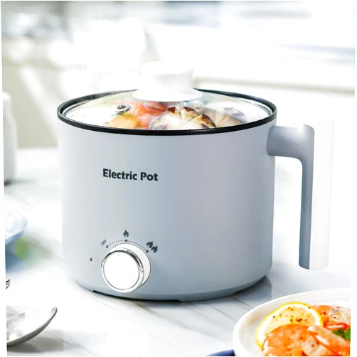 YOOLYQI Electric Hot Pot:1.5 L Ramen Cooker, Dual Power Mini Portable Multi-Functional Lazy Pot for Pasta, Noodles, Egg, Soup, Non-Stick Noodle Cooker with Boil Dry Protection for Dorm, Office (Grey)