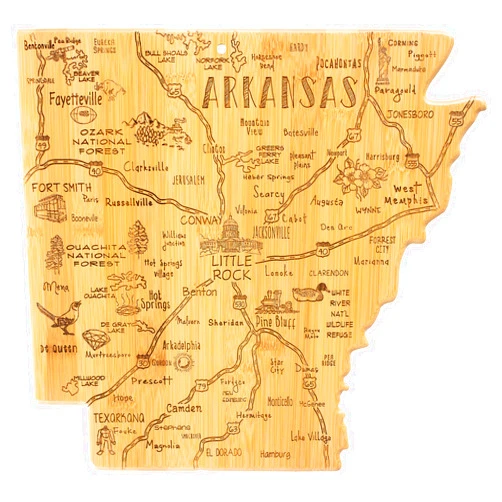 Totally Bamboo Destination Arkansas State Shaped Cutting Board, Charcuterie and Cheese Serving Board – Arkansas Gift for Home Décor or Everyday Kitchen Use