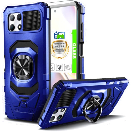 Telegaming for T-mobile Revvl 7 5G Case, with Tempered Glass, Ring Kickstand Holder Magnetic, Military Grade Shockproof Protective Armor Cover - Blue