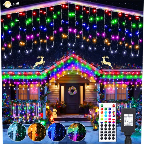 Joomer RGB Christmas Icicle Lights, 35Ft Color Changing Christmas Lights Outdoor RGB Icicle String Lights with Remote Timer for Party, Eaves, Roofs, Holiday, Christmas Decorations (Non-Connectable)